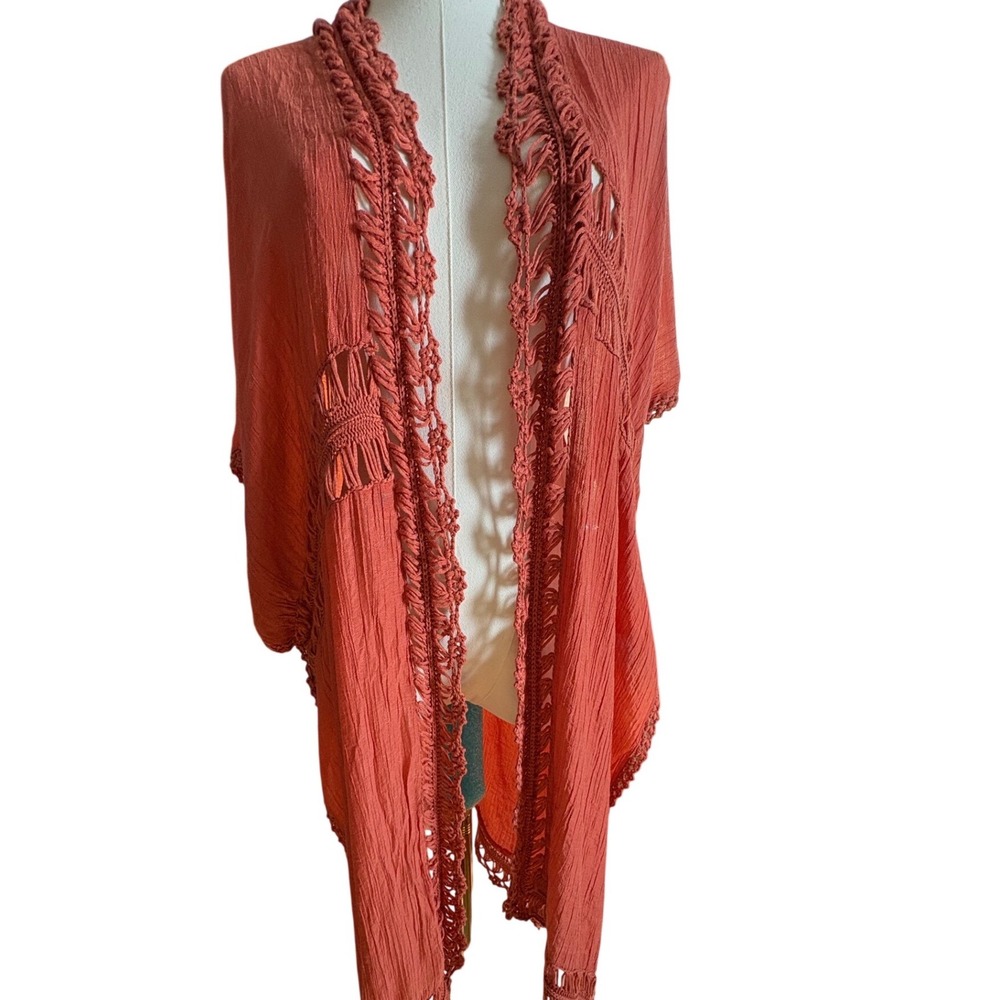 Altar'd State Terracotta Orange Crochet Medallion Boho Kimono Wrap Small